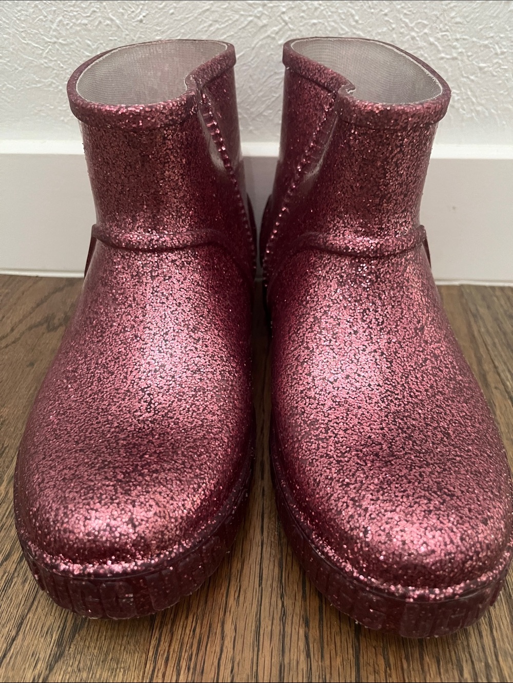 UGG Pink Glitter Ankle Rain Boots
